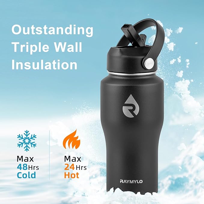18 oz Insulated Water Bottle with Straw fit in Car Cup Holder, Triple Wall Vacuum Stainless Steel(Cold 48 hrs, Hot 24 hrs), Leakproof & Non-BPA, Hydro Travel Flask with Straw and Spout Lid