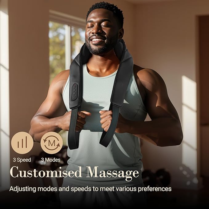 Cordless Neck Massager for Pain Relief Deep Tissue, Shoulder Massager with Heat, 3 Modes & Speed, Massager Pillow for Neck and Shoulder Pain