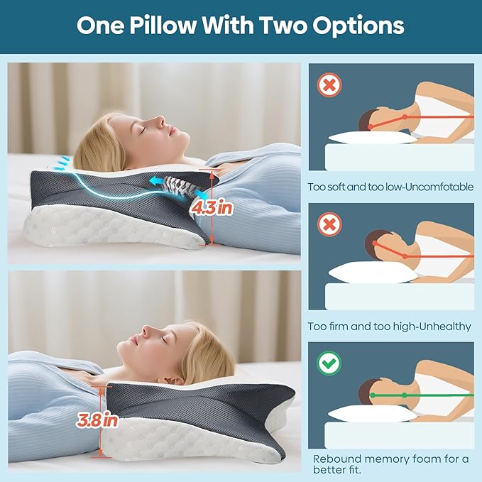 Cervical Pillow for Neck & Shoulder Pain Relief Sleeping - Ergonomic Contour Pillows - Memory Foam Pillow for Side, Back & Stomach Sleepers