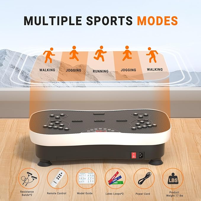 TODO Vibration Plate Exercise Machine Whole Body Vibration Machine with Remote Control for Pain Relief, Lymphatic Drainage, Weight Loss(3 Resistance Loops/Resistance Bands)