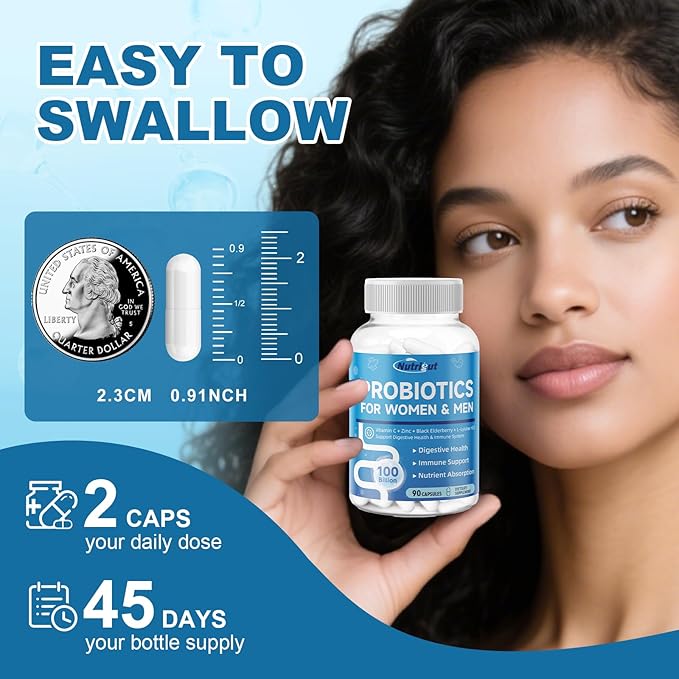 Probiotics for Women-Men Digestive Health with 100 Billion CFUs, Womens-Mens Probiotics for Gut Health and Immune Support with Prebiotics, multivitamin, 90 Veggie Caps (45 Days Supply)
