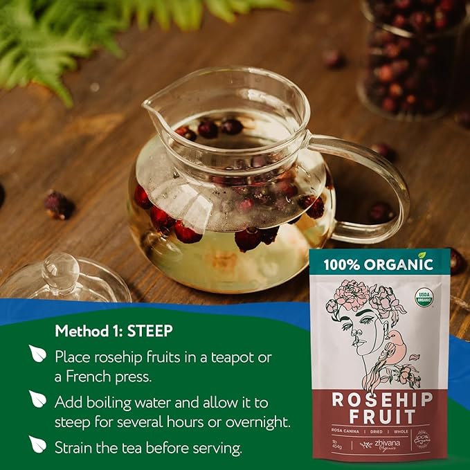 Organic Rose hips Dried Whole (16oz.) โ Rosehip Fruit Tea Loose (Rosa Canina) โ Source of Vitamin C from Food โ European Origin