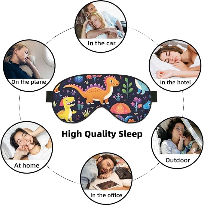 Sleep Eye Mask Cute Dinosaur Jungle Floral Sleep Mask for Women Men Comfortable Eye Mask with Adjustable Strap Soft Eye Cover Blindfold for Travel Yoga Nap Shift Work