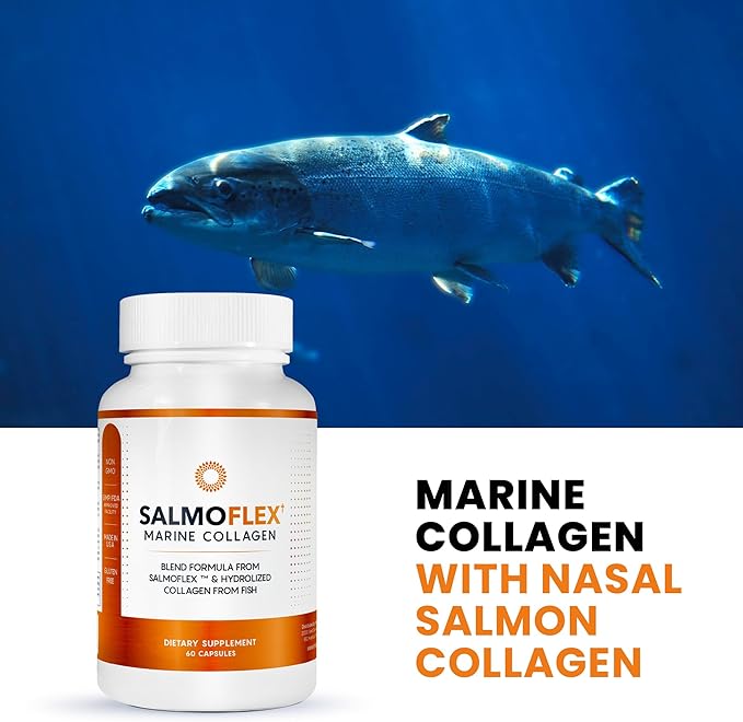 VITASEI Salmoflex Marine Collagen Peptides Pills W/Hyaluronic Acid, Vitamin C, D, E | Salmon Supplements - Hair, Skin, Nails | Multivitamin for Women & Men | Knee, Joint Relief - 60 Capsules