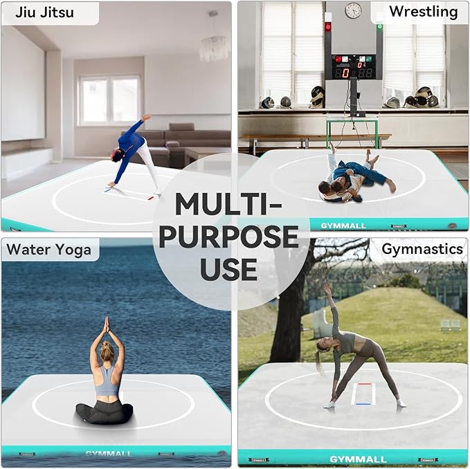 Wrestling Mat Inflatable 5FT/6.6FT/10FT/13FT/16.5FT, Foldable 4" Thick Jiu Jitsu Mats for Home Outdoor Indoor, Waterproof PVC Mat for Gymnastics, Water Yoga, PE Training, BJJ, MMA, Grappling