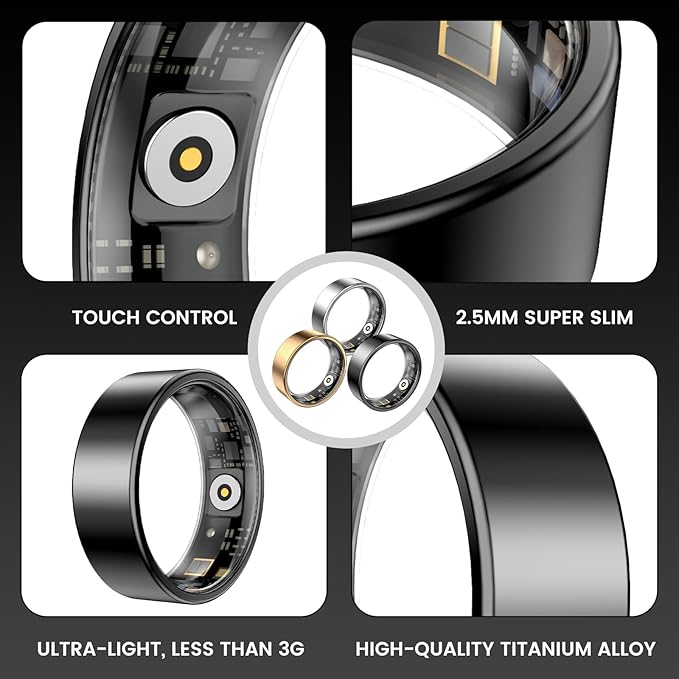 Smart Health Rings for Women Men, Fitness Tracker with Heart Rate, Blood Oxygen, HRV, Sleep Tracker, Step Tracker, No Subscription Fee, IP68 Waterproof Smart Ring for iphone & Android (Gold, 13)