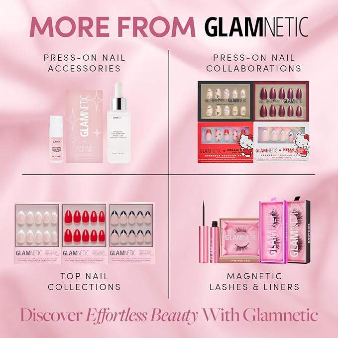 Glamnetic Press On Nails - Red Affair | Short Almond Red Glitter French Tip Nails with a Glossy Finish | 15 Sizes - 30 Nail Kit with Glue