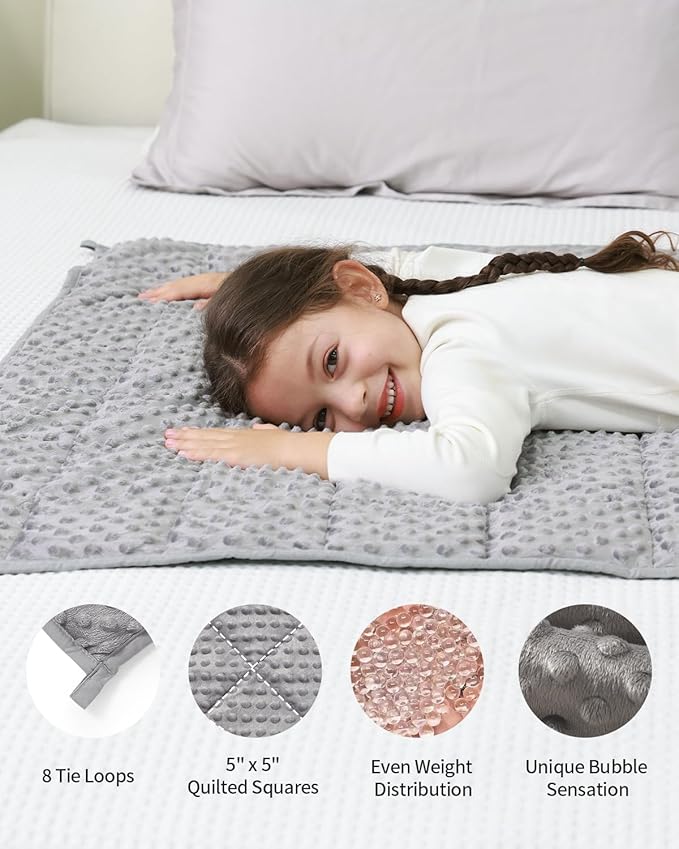 Mr. Sandman Weighted Blanket 7LBS 41 x 60 Inches, Minky Dots Heavy Blanket with Glass Beads, Soft and Cooling for School and Home, Grey