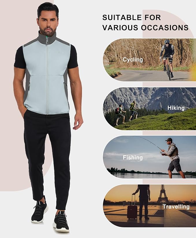 Little Donkey Andy Men's Water-resistant Outerwear Vests, Stretch Windproof Vest for Cycling, Running, Golf