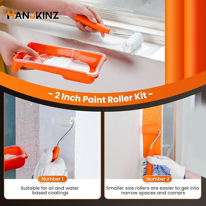Paint Roller, 2 Inch Small Paint Roller Kit with High-Density Foam Paint Roller, Microfiber Paint Rollers, Paint Tray, Paint Tray Liner, Roller Frame, Pack of 19