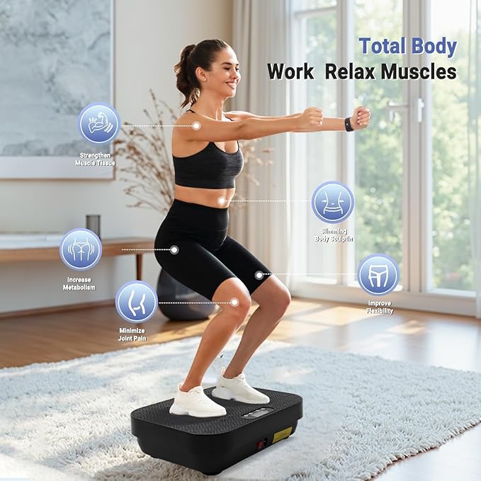 TODO Vibration Plate Exercise Machine Whole Body Vibration Machine with Remote Control for Pain Relief, Lymphatic Drainage, Weight Loss(3 Resistance Loops/Resistance Bands)