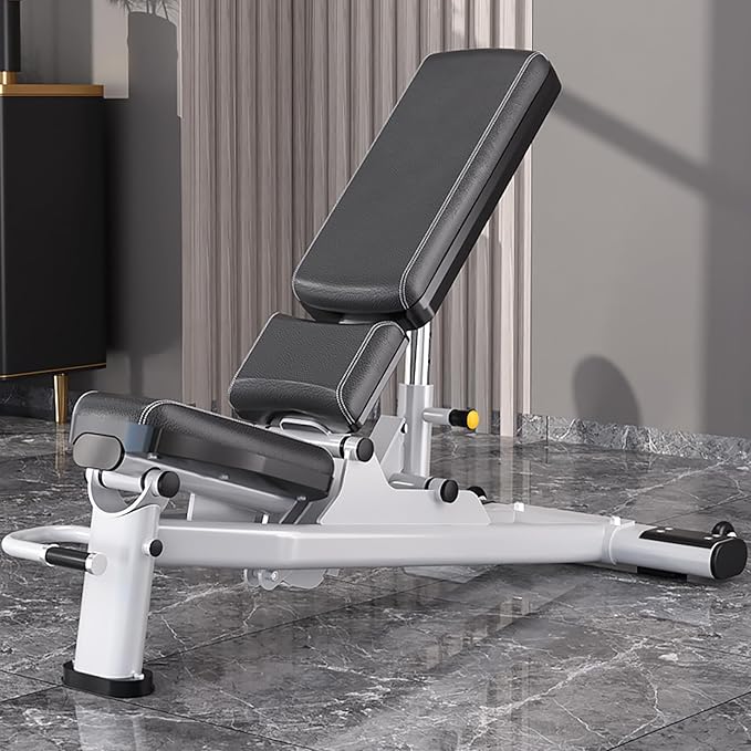 Adjustable Weight Bench - 2.5mm Thick Steel Frame, Silver & Black, 1400lb Capacity, 7 - Position Backrest, Wheels - Ideal Home Gym Workout Equipment