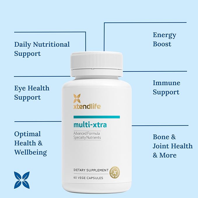 Xtendlife Multi-Xtra Multivitamin for Immune, Heart & Energy Support - 40+ Bioavailable Vitamins, Minerals, Antioxidants & Herbs - for Men, Women & Children - 30 Day Supply