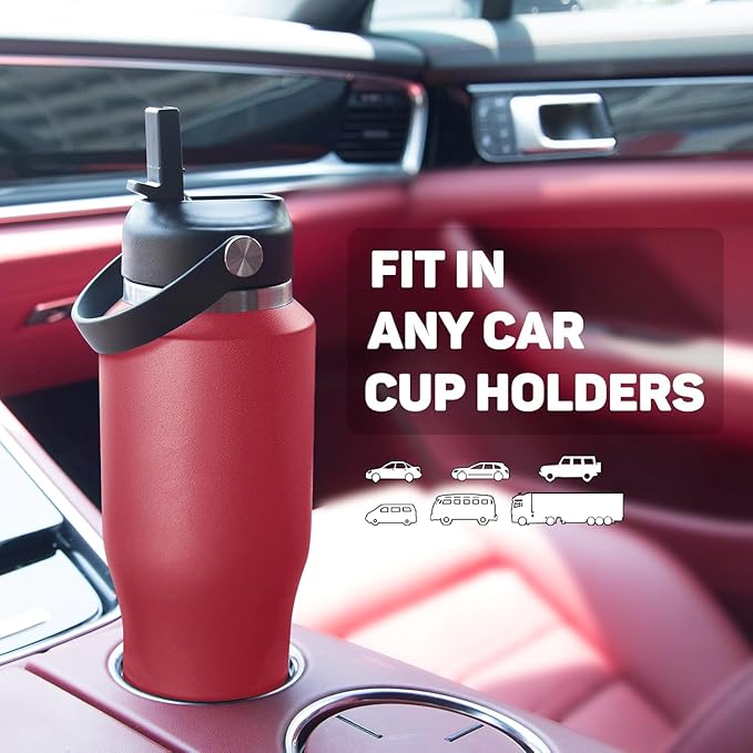 32oz Insulated Water Bottle Keep Cold 24h&Hot 12h, Double Wall Vacuum Insulated Water Bottles with Straw/Spout Lid, Stainless Steel Water Bottles that Fit in Any Car Cup Holder, Leak-proof