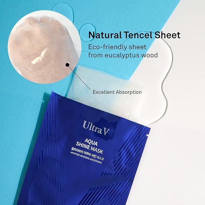 Ultra V Idebenone Anti Aging Facial Mask Sheet – Antioxidant, Deep Moisturizing – Hypoallergenic Tencel Sheet - Aqua Shine Mask 10 Sheets