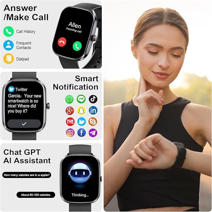 AI Smart Watch with ChatGPT, 1.91" Bluetooth Calling Smartwatch for Men Women, 110+ Fitness Modes Activity Tracker, Heart Rate/Sleep/Calorie Monitor, IP68 Waterproof Step Counter for Android iOS