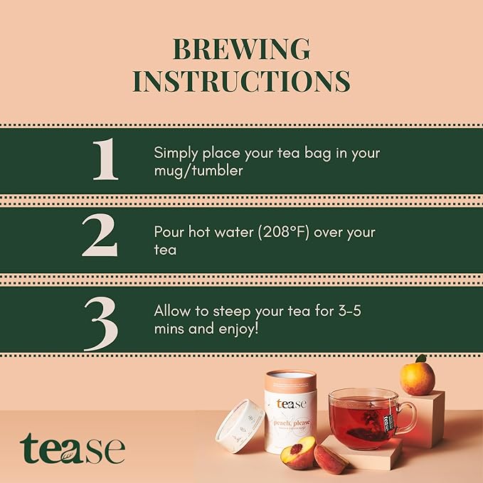 Tease Tea Peach Herbal Tea - Peach Please Caffeine Free Tea, Made with Organic Peaches, Hibiscus Flowers, and Rosehip, Hibiscus Tea Blend For Juicy Fresh Hydration And Glowing Skin