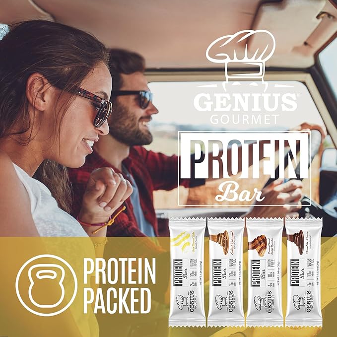 Genius Gourmet Protein Bar, Iced Lemon Cake, Keto Snack, Low Carb, Low Sugar & Gluten Free, Protein Snacks for Adults, 10G of Whey Protein per Protein Bar, 5 Net Carbs, 10 Count