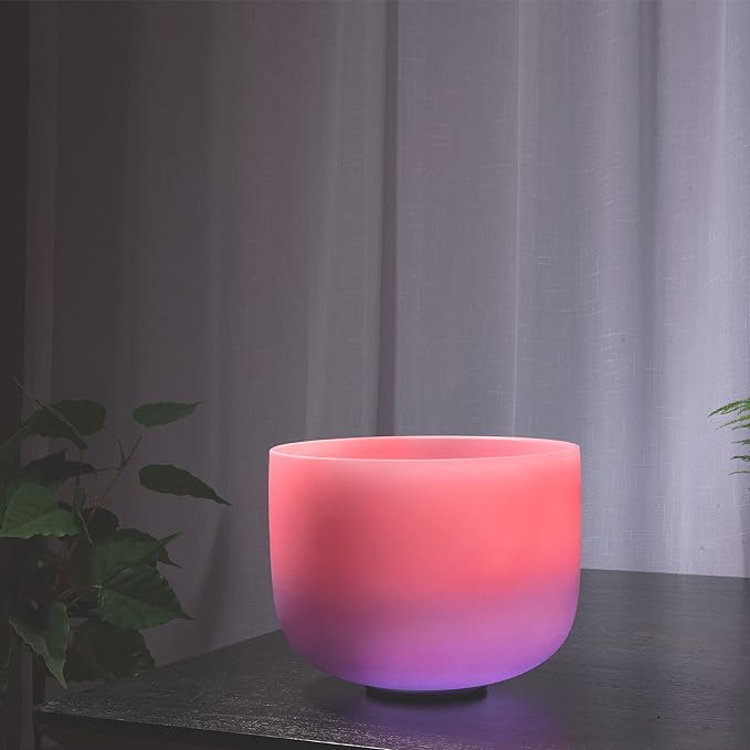 TOPFUND Pink Purple F Note Crystal Singing Bowl Heart Chakra 10 inch with Heavy Duty Carrying Case and Suede Mallet