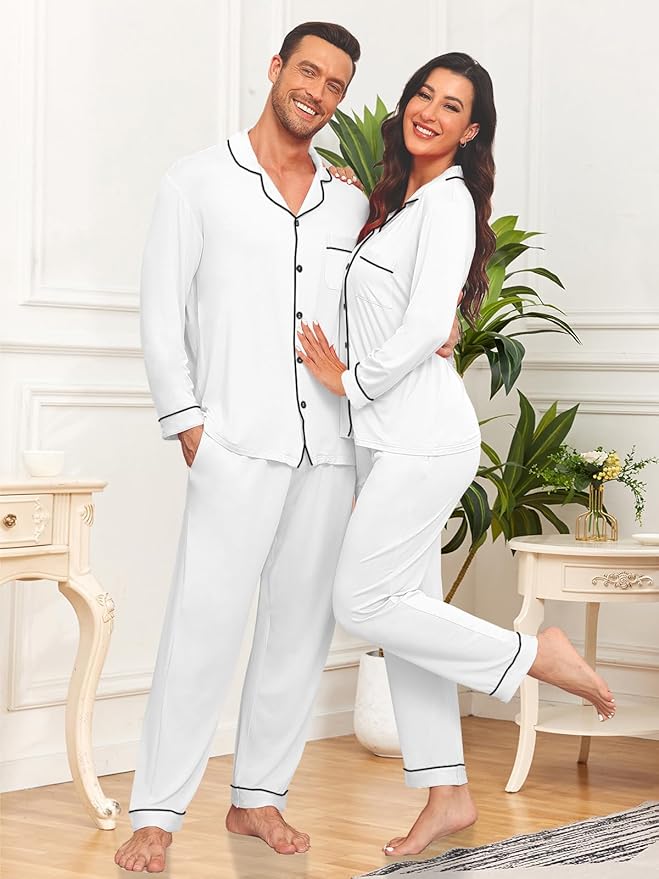 Men Modal Pajama Set Long Sleeve Pjs Button Down Sleepwear Soft Comfy Loungewear Sets 2 Piece Nightwear S-3XL