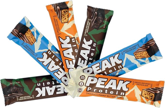 PEAK PROTEIN BARS - Natural - Grass-Fed Whey - 20G Protein - Non-GMO - Gluten Free - 6 Bar Variety Pack