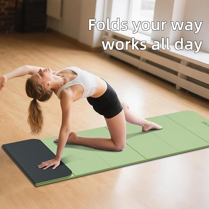 Foldable Yoga Mat, 0.32 inches Thick, SGS Certified, Non Slip, 71 x 24 inches, Foldable for Travel, Pilates, Camping, Environmental Sports Mat, Odorless TPE Material