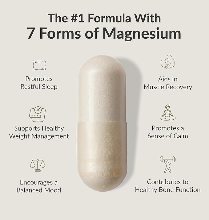 BIOptimizers Magnesium Breakthrough Complex Supplement with 7 Forms of Mg: Glycinate, Malate, Citrate, and More - Natural Support for Sleep and Cognitive Function - 60 Capsules- Calming Vitamins