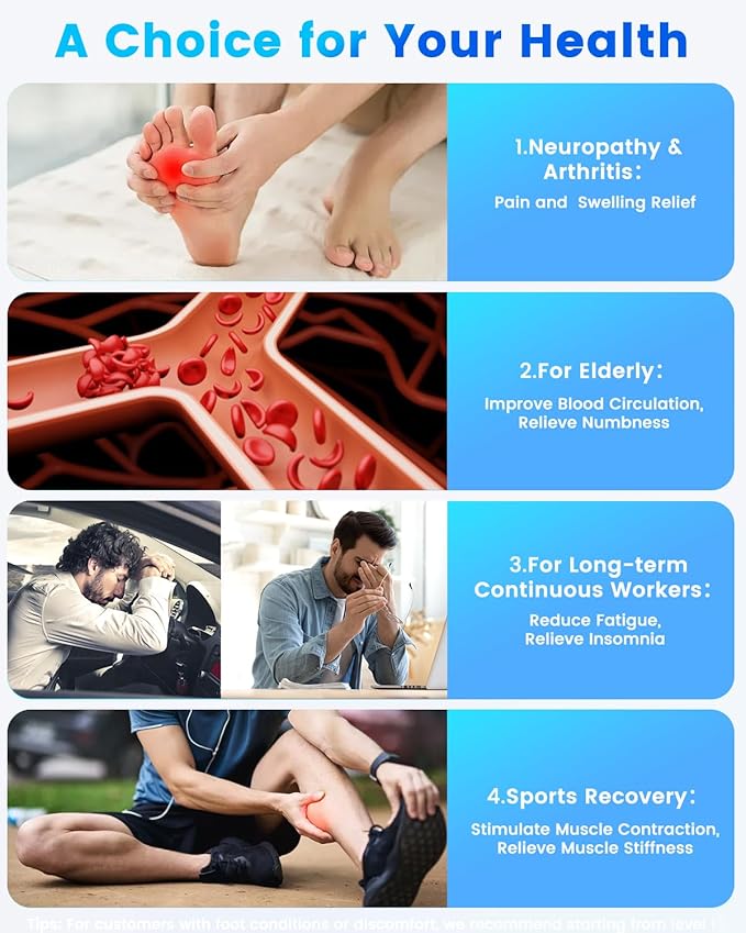 Rechargeable Foot Massager for Neuropathy, TENS & EMS Circulation Stimulator with Remote Control, 50 Intensities โ Foot Leg Massager for Circulation and Pain Relief