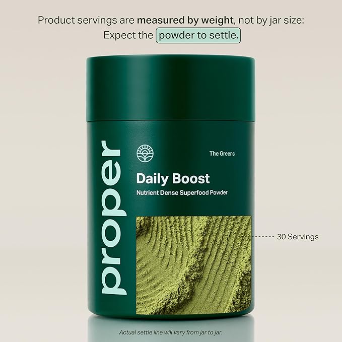 Proper, The Greens Daily Boost Organic Greens Powder. Whole Food, Apple Flavour Veggie Powder Superfood with Wheatgrass, Spirulina, Chlorella, Probiotics. Daily Drink Mix for Wellness and Digestion