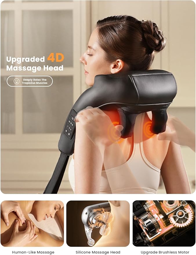 Cordless Neck and Back Massager with Heat, Upgarded Adjustable Width Electric Deep Tissue 4D Kneading Massage, Shiatsu Shoulder Massage Pillow for Body Muscle Pain Relief, Gifts for Mom Dad