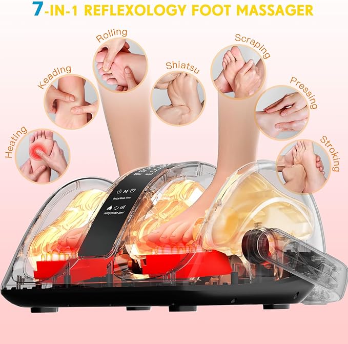 Foot Massager with Heat, FSA Eligible HSA 3-Heating Shiatsu Foot Massager for Circulation and Pain Relief, Deep Kneading Rolling for Calf-Feet-Arm Relaxation, Plantar Fasciitis, Neuropathy