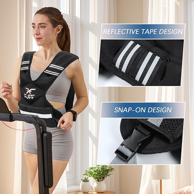 FUFF Weighted Vest Woman 4–10/11–20/20–32 Lb Unisex With 6 Weight Bags, Reflective Adjustable Weighted Vest For Walking, Exercise And Strength Training