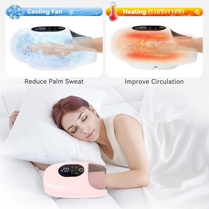 KingPavonini Hand Massager with Heat and Compression, Wrist Heating & Air-Compression, Palm Rolling, Cooling Fan, Cordless Wrist and Hand Massager for Arthritis and Carpal Tunnel, Gift for Women Men