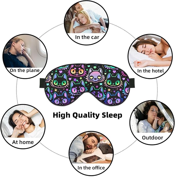 Sleep Eye Mask Cute Bright Neon Cat Sleep Mask for Women Men Comfortable Eye Mask with Adjustable Strap Soft Eye Cover Blindfold for Travel Yoga Nap Shift Work