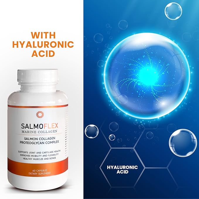 VITASEI Salmoflex Marine Collagen Peptides with Hyaluronic Acid and Vitamin C, D, E - Salmon Collagen Supplement for Bone and Joint - Hair, Skin and Nails Vitamins - 60 Capsules (Pack of 3)