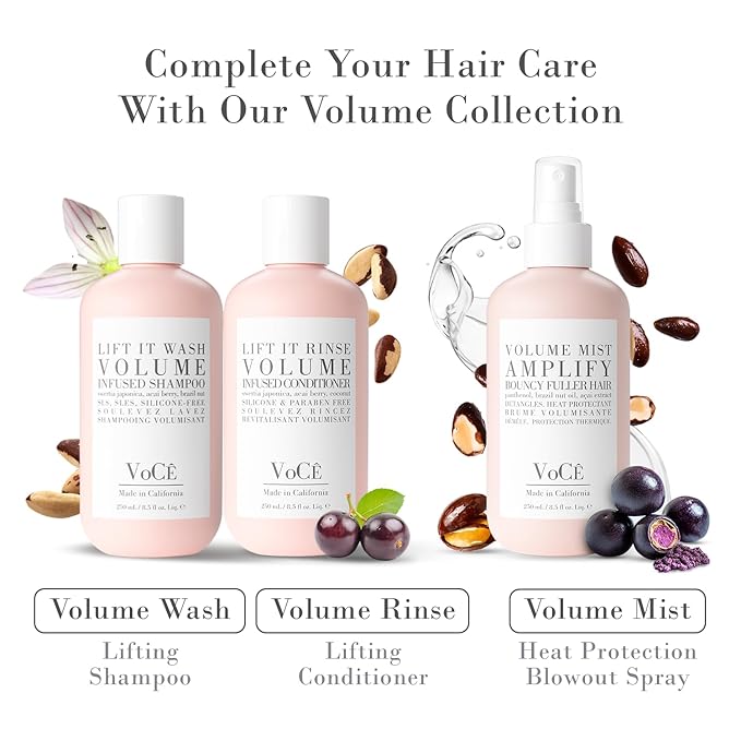 VoCÊ Haircare – Natural Volume Mist | Heat Protection Volumizing Blowout Spray | Non-Toxic, Cruelty-Free, Vegan Haircare for Fine Hair with Panthenol, Acai Berry, and Brazil Nut Oil (8.5 oz | 250ml)