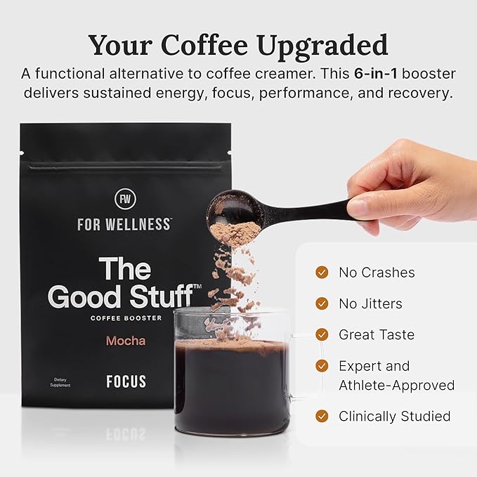 For Wellness The Good Stuff Focus – Mocha Coffee Booster | Nootropic Collagen Creamer with MCTs for Focus, Energy & Wellness | Non-Dairy, Keto-Friendly, 30 Servings