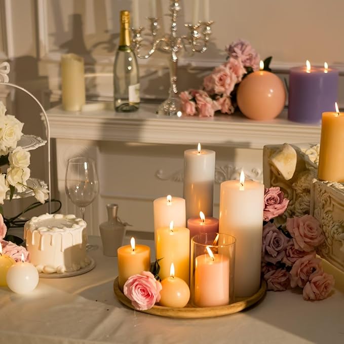 MOZEAL 4" x 10" Extra-Large Beige Pillar Candles (Set of 2), Unscented, Dripless, Smokeless,Long Clean-Burning,Tall 10 inch Large Beige Pillar Candles for Neutral-Themed Weddings and Serene Home Decor