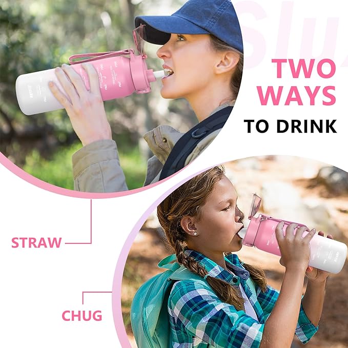 32oz Insulated water bottle with 2 Lids (Straw and Chug Lid), 18/10 Stainless Steel Water Bottle BPA Free, Double Wall Vacuum Wide Mouth Insulated Water Bottle for Men, Women & Kids PINK WHITE