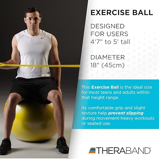 THERABAND Standard Exercise Ball, 18" Yellow Stability Trainer for 4'7"–5' Users, Yoga & Pilates Ball, Balance & Core Trainer, For Athletes Fitness at Gym & Home
