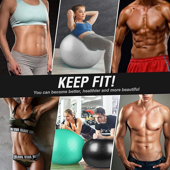 Gruper Yoga Ball, 18-30 Inch Extra Thick Exercise Ball for Workout Fitness Balance, Anti Burst Chair for Home and Office Desk, Includes Hand Pump & Workout Guide Access