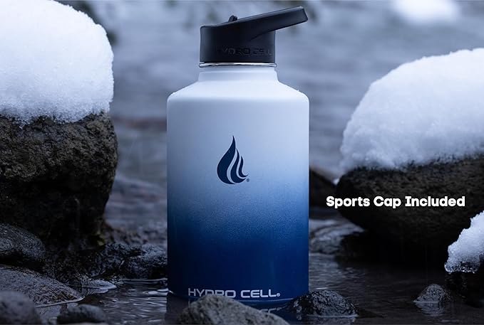 HYDRO CELL Stainless Steel Insulated Water Bottle with Straw - For Cold & Hot Drinks - Metal Vacuum Flask with Screw Cap and Modern Leakproof Sport Thermos for Adults (Navy/White 64oz)