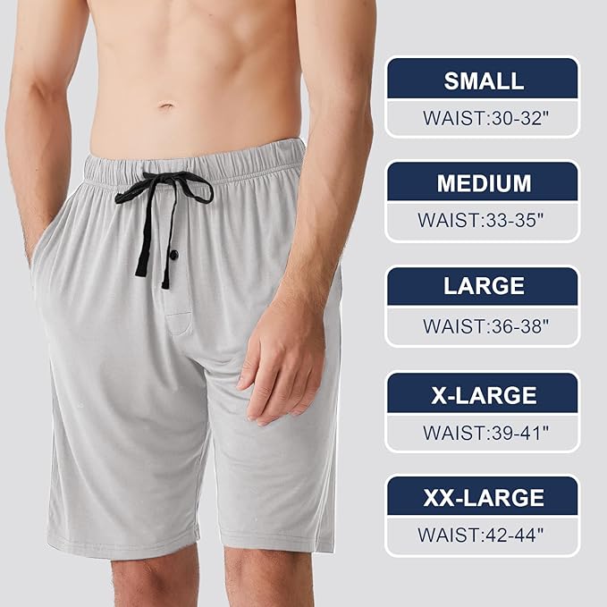 Men's Pajama bottoms Lounge Sleep Shorts Soft Comfortable Breathable Pajamas Shorts with Pockets 2 Pack