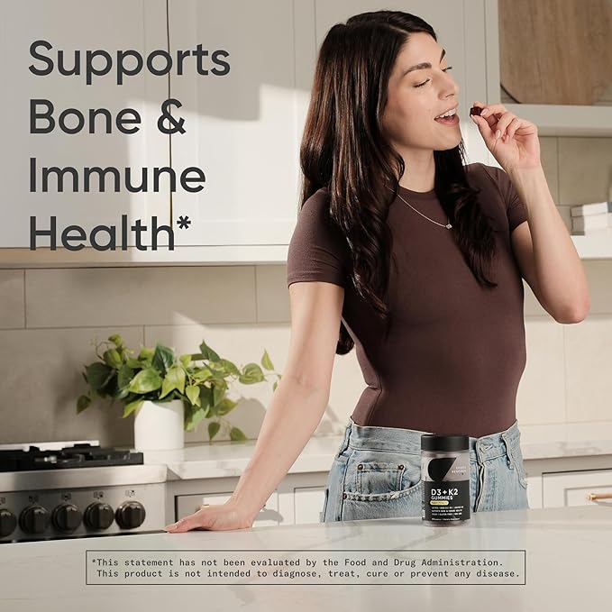Sports Research® Vegan Vitamin D3 + K2 Gummy Supplements - 5000iu Vitamin D with 100mcg Mk7 Vitamin K - Supports Bone& Immune Health* - 60 Gummies for Adults, for Women, 1 Month Supply