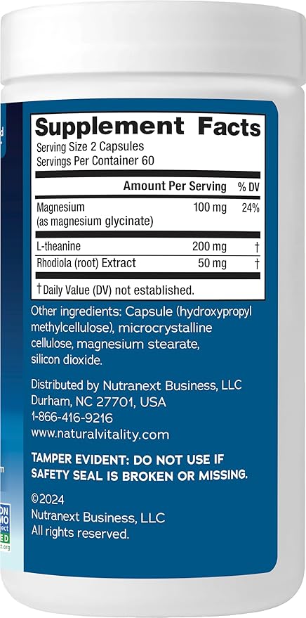Natural Vitality Calm® Mood & Stress Relief Capsules, Magnesium Glycinate Supplement, 120 Caps