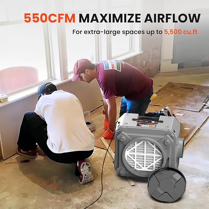 Abestorm Air Scrubber, Negative Air Machine with 3-Stage Filtration &16 Inch Air Inlet for Home, Industrial and Commercial Air Purifier, MEVR-10 & HEPA/Activated Carbon Filters, 550 CFM, Gray
