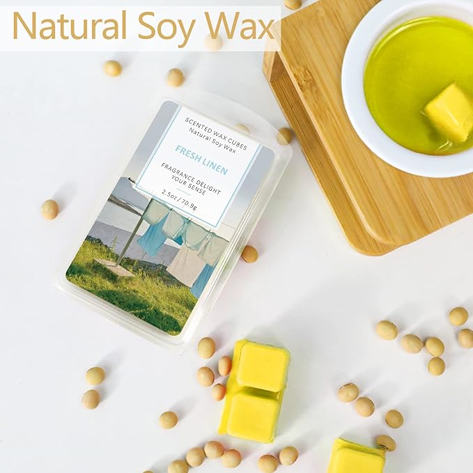 SCENTORINI Wax Melts Wax Cubes, Fresh Linen Wax Melts Strong Scent, Soy Scented Wax Melts for Wax Warmer, 2 x 2.5 oz
