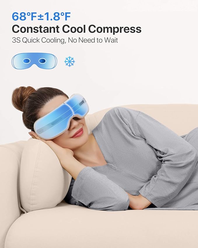 ALLJOY Eye Massager with Heat and Cooling for Migraines, Eye Massager for Relief of Migraine, Dry Eyes, Sleep, Rechargeable Bluetooth Music, Gifts for Women and Men