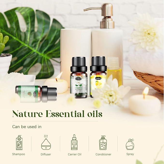 Essential Oils Set, Aromatherapy Essential Oil Kit for Diffuser, Humidifier, Massage, Skin Care (12 x 5ml) - Tea Tree, Lavender, Sweet Orange, Eucalyptus, Lemongrass, Peppermint