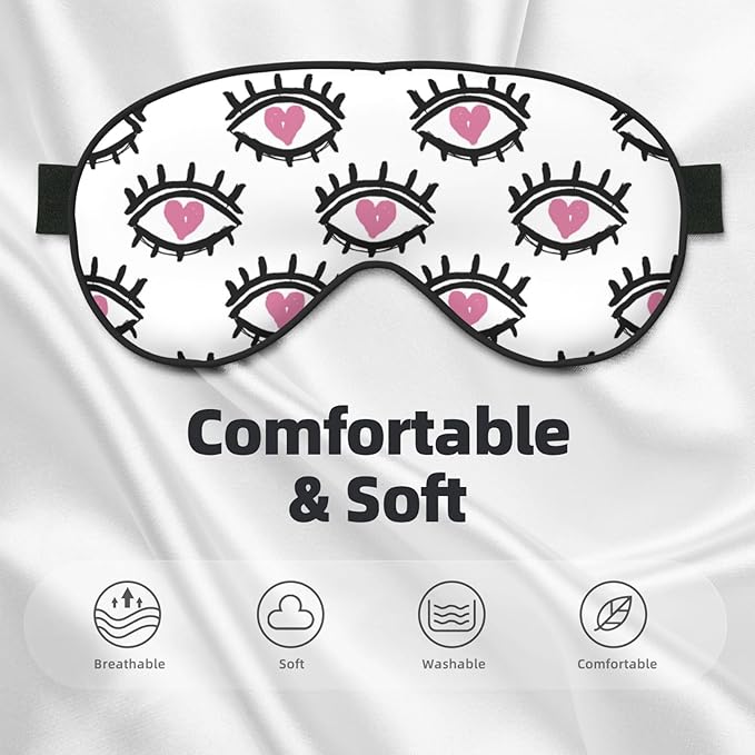 Sleep Eye Mask Cute Pink Loving Eyes Sleep Mask for Women Men Comfortable Eye Mask with Adjustable Strap Soft Eye Cover Blindfold for Travel Yoga Nap Shift Work